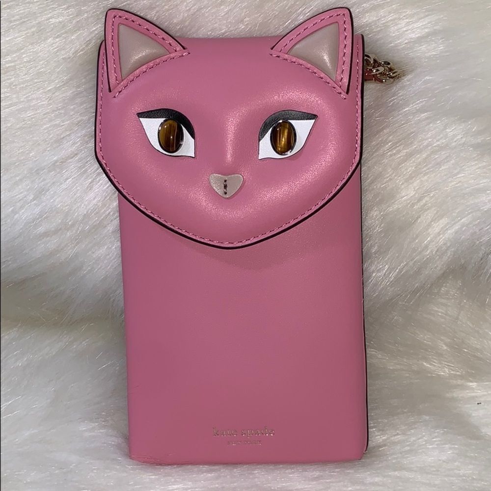 Kate Spade Meow Cat Crossbody Bag Leather North South Gold Chain Novelty Purse - Picture 6 of 10